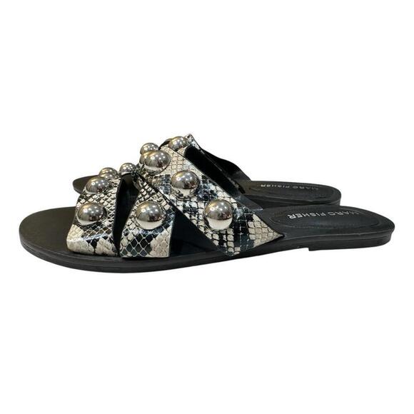 Marc Fisher Shoes - Marc Fisher Bryte Embellished Snakeskin Slide Sandals 9M Studded Strappy Casual